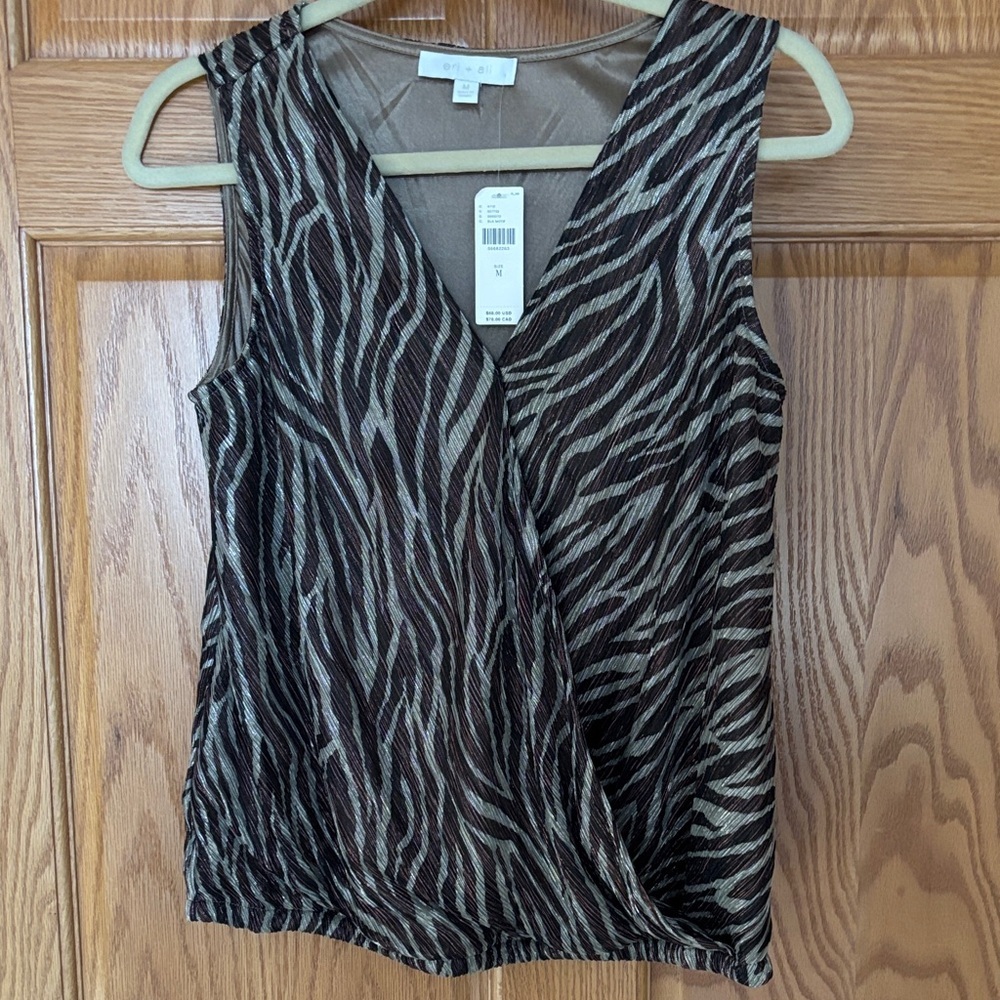 NWT Anthropologie eri + Ali Black and Brown Zebra Print Blouse